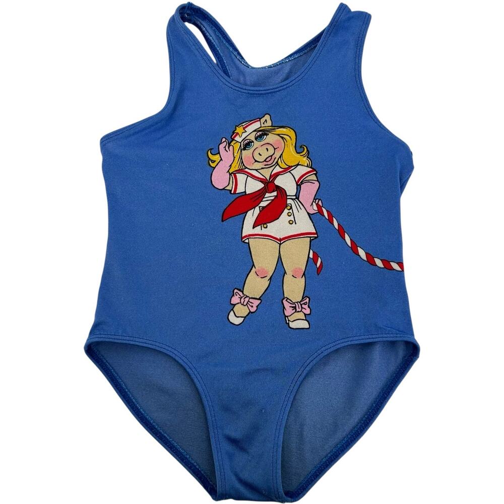 Vintage 80s 1980 Toddler 4T Miss Piggy Sailor Muppets Danskin Bathing Swimsuit